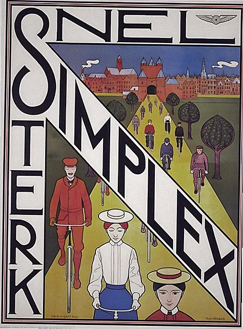 16555.Wall Decor Poster.Interior Art.Snel Simplex Bicycle Ad Dutch Crowd 1900s