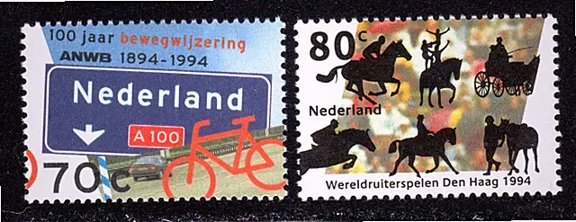 1994 Nederland SC# 864-865 - Bicycle, Car - First Road Sign Placed By Dutch-M-NH
