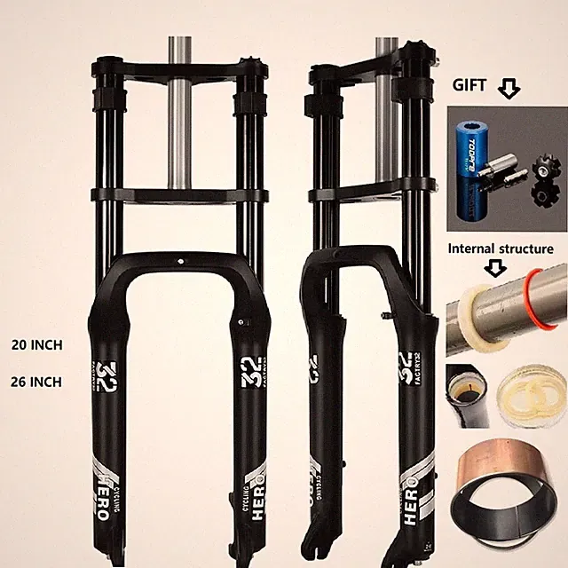 20 26*4.0 Fat Air Fork Double Shoulder QR Mountain Bike EBike Hydraulic Lock