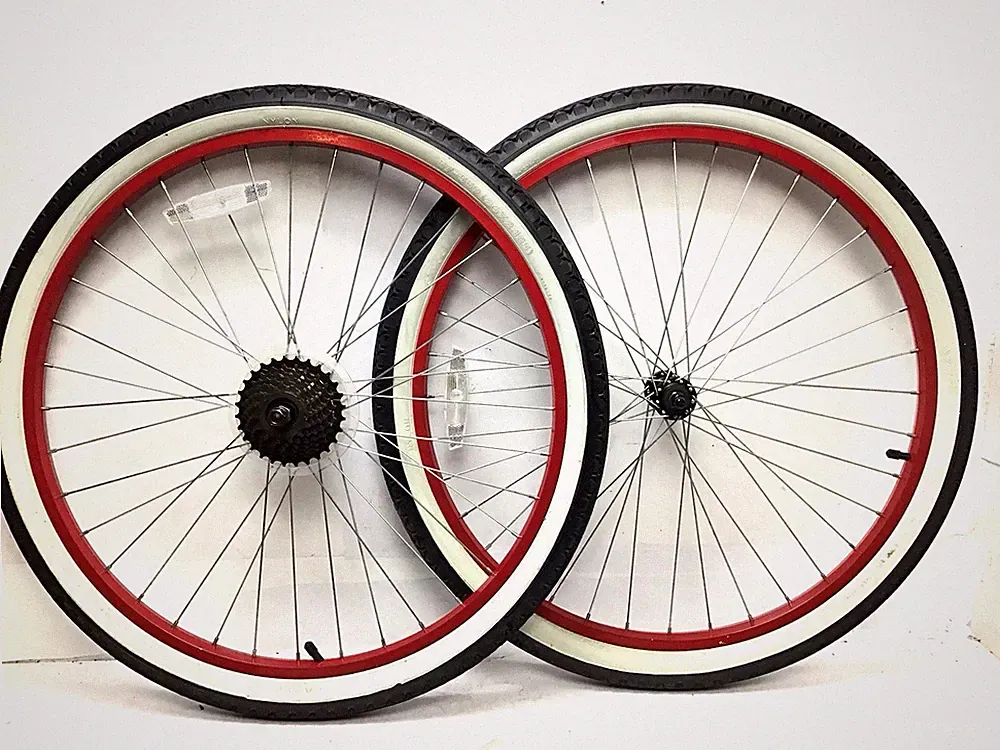 26" Bicycle Red ALLOY Wheel Set 7s Freewheel 2.125" Tire Beach Cruiser #H30