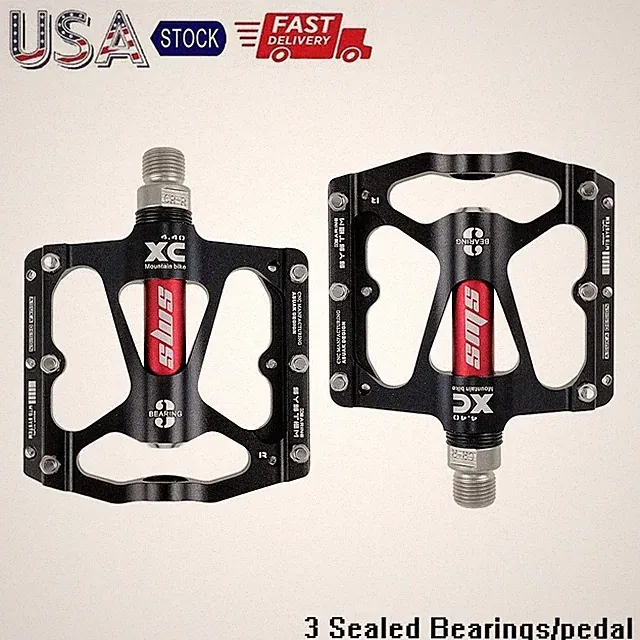 Aluminum Road MTB Mountain Bike XC Bicycle Pedal 3 Bearings Flat Pedals Black