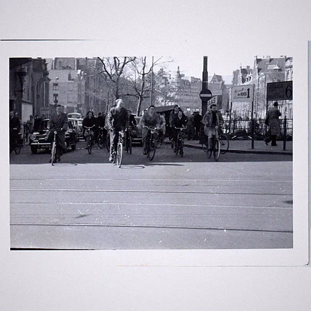 Dutch City Bike Riders Amsterdam Postwar Europe c1954 Army Photo AF1-AP3