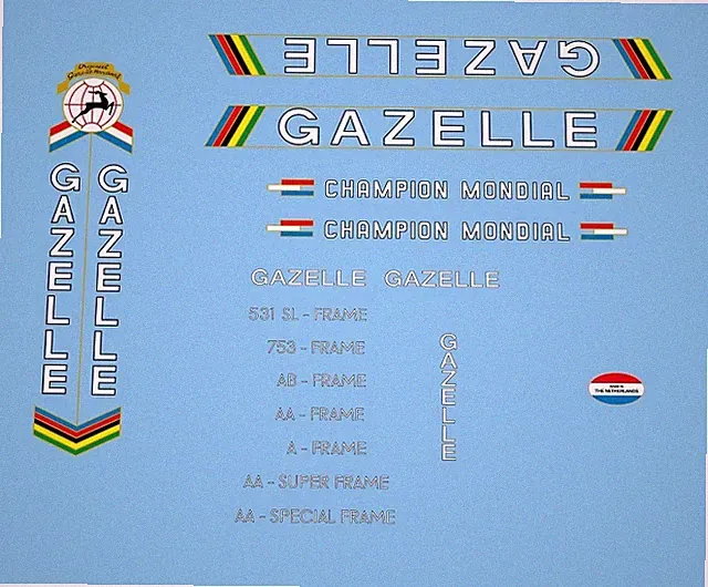 Gazelle Champion Mondial Bicycle Decals, Stickers n.2 White