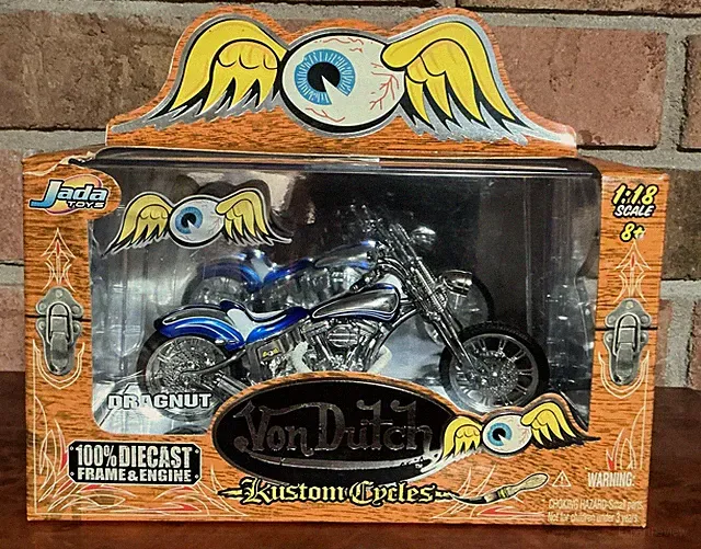 Jada Toys Von Dutch Kustom Cycles 1:18 DRAGNUT BLUE & White 100% DIE-CAST