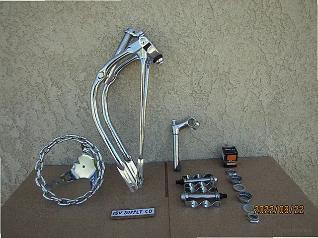 NEW 20''BICYCLE SPRING FORK, HEADSET, CHAIN STEERING WHEEL,PEDALS & GOOSENECK