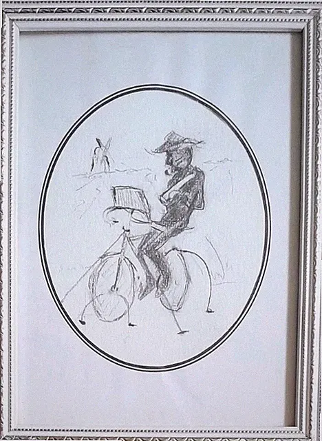 SIMON MARIS after MONDRIAN "PAINTING ON A BICYCLE" ORIGINAL PENCIL. 1906