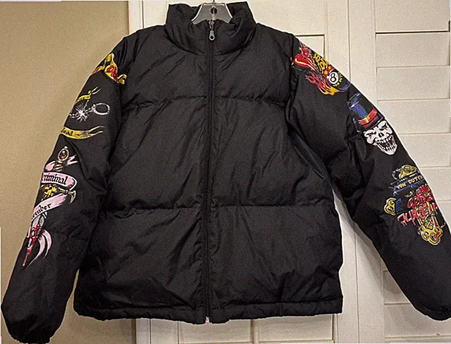 Von Dutch Men's Women's Unisex Black Skull 8 Ball Puffer Jacket