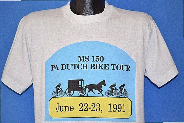 vtg 90s MS 150 PA DUTCH BIKE TOUR 91 HORSE BUGGY CYCLING AMISH WHITE t-shirt L