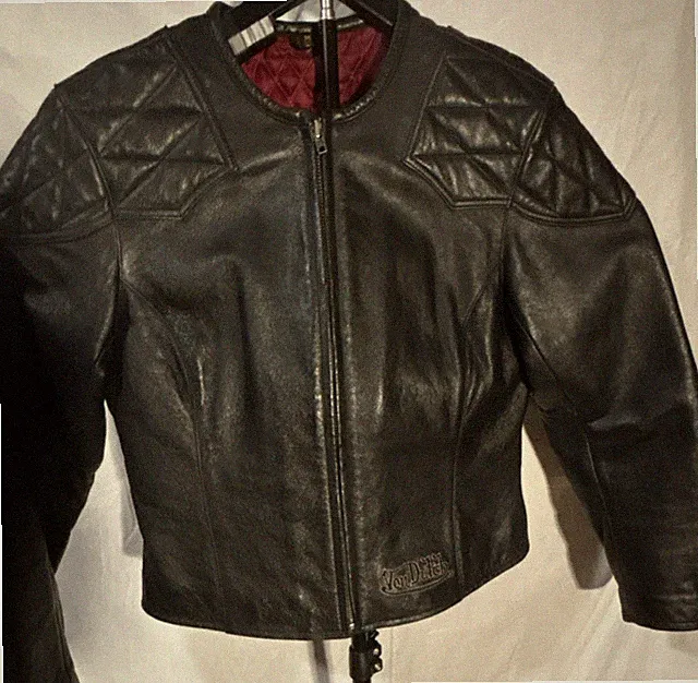 VTG Von Dutch Originals Women’s Leather Motorcycle Jacket Black/Red Y2K Medium